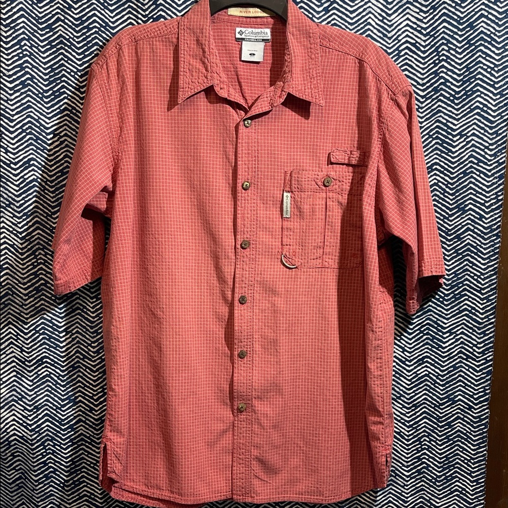 Columbia Men's Red Checkered Button Down Shirt 100%Cotton
